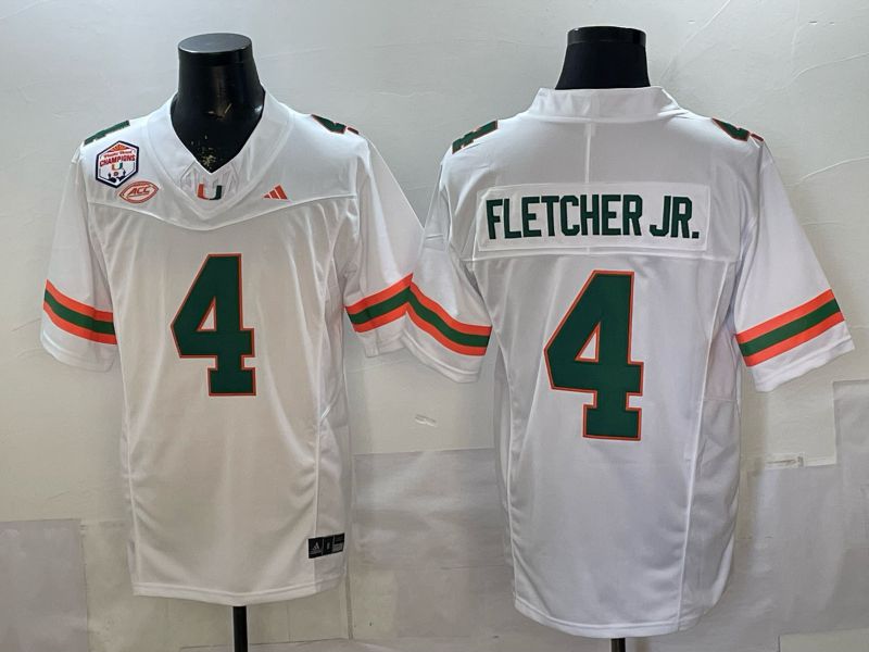 Men 2026 Miami Hurricanes #4 Fletcher jr White 3th generations Limited NCAA Jersey 0027